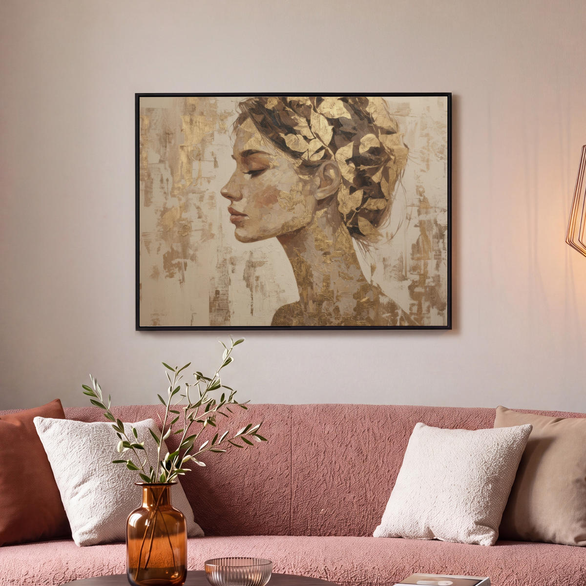 LEINWAND Bilder mit Rahmen - Frau - Gold - Abstrakt - Textur - 70x50 - Goldfarben, Textil (70/50cm) - MuchoWow