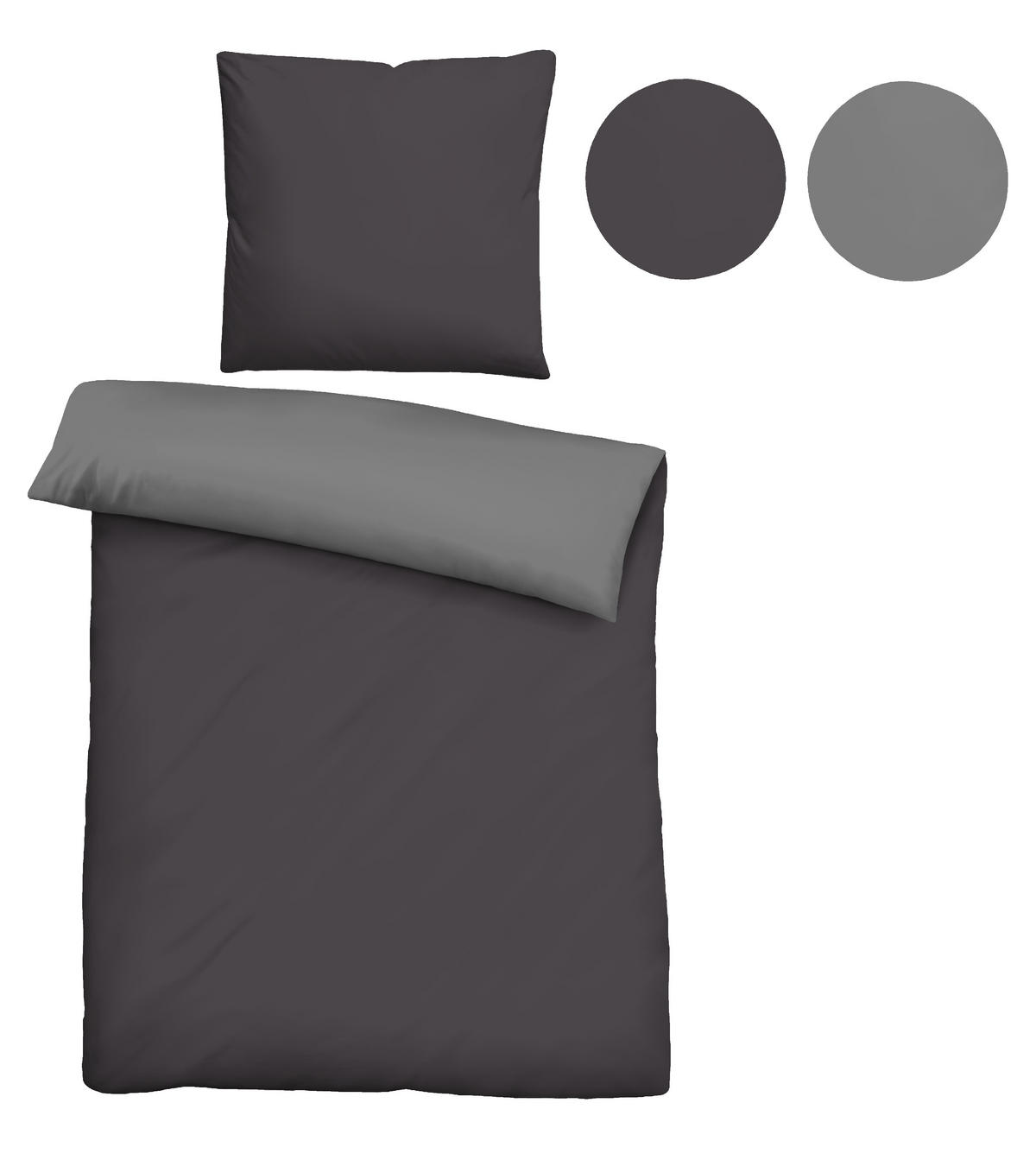 BETTWÄSCHE-GARNITUR Linon UNI titanium, 135x200 cm + 80x80 cm - Titanfarben, Textil (135/200cm) - biberna