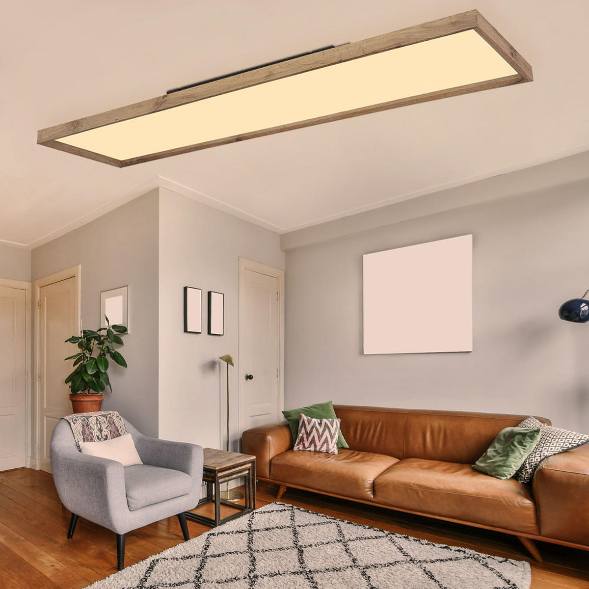 LED DECKENLEUCHTE Cinderell Holz Braun - Braun, Metall (120/30/8.5cm) - Globo Lighting