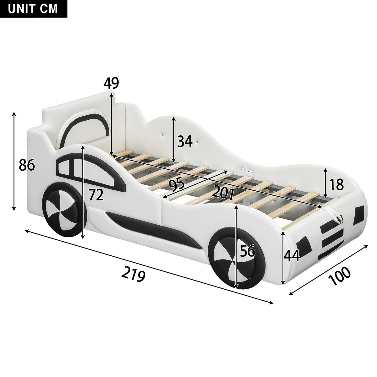 FLACHBETT 90x200cm Weiß Autobett Kinderbett Unterbettstauraum - Weiß, Holz - FLIEKS