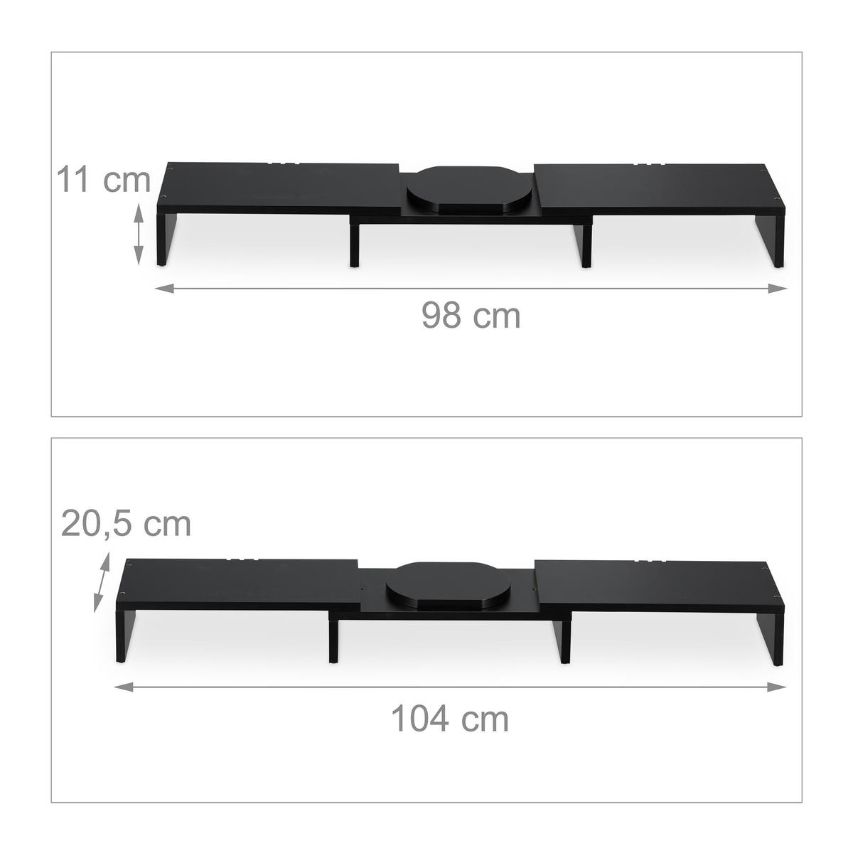 MONITORSTÄNDER Schwarz für 2 Monitore verstellbar MDF 104 cm - Schwarz, Holzwerkstoff (20.5/104/11cm) - Relaxdays