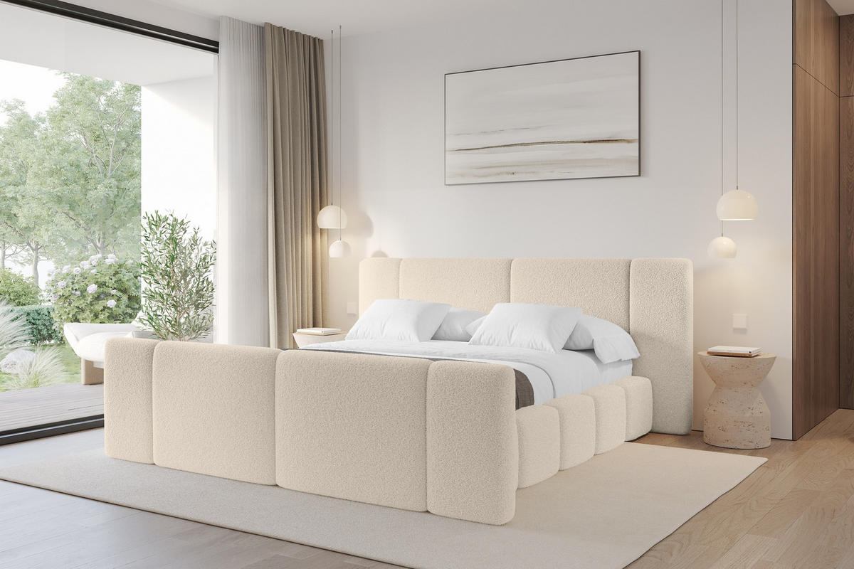POLSTERBETT mit Bettkasten, Fußteil und Lattenrost, Bett mit Matratze H3/H4 - NILO-Z 200x200 Dunkelbeige - Honig, Holzwerkstoff/Textil (200/200cm) - ALTDECOR