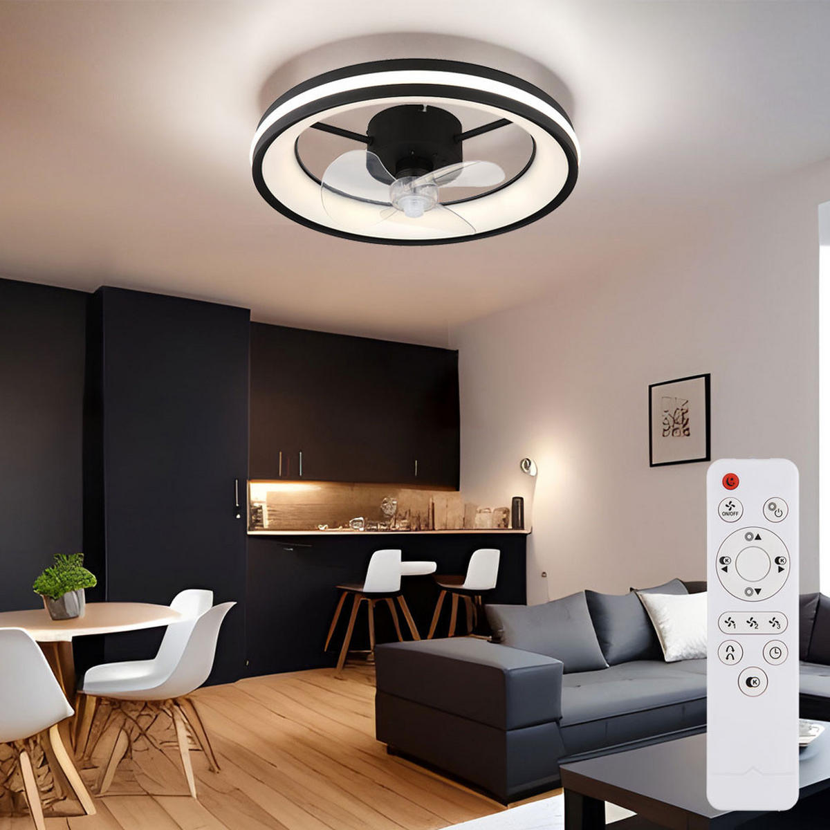 LED DECKENLEUCHTE GATIAN Schwarz Kunststoff - Schwarz, Metall (49.5/49.5/15cm) - Globo Lighting