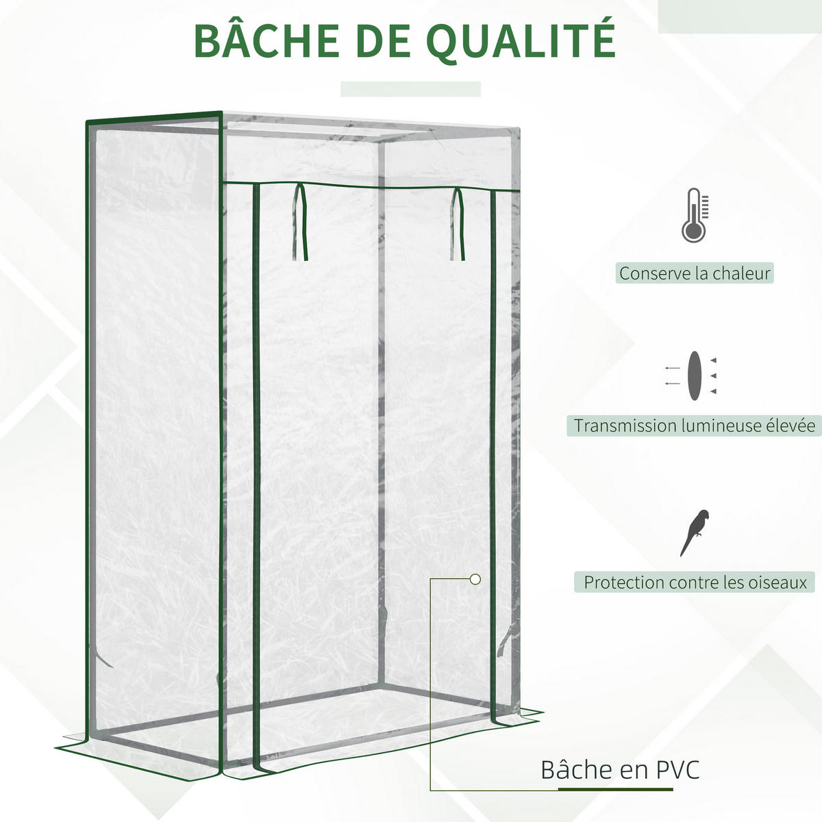 GEWÄCHSHAUS DE-11903 mit Reißverschlusstür & PE-Bache Weiß - Transparent, Metall (50/150/100cm) - ComfortXL
