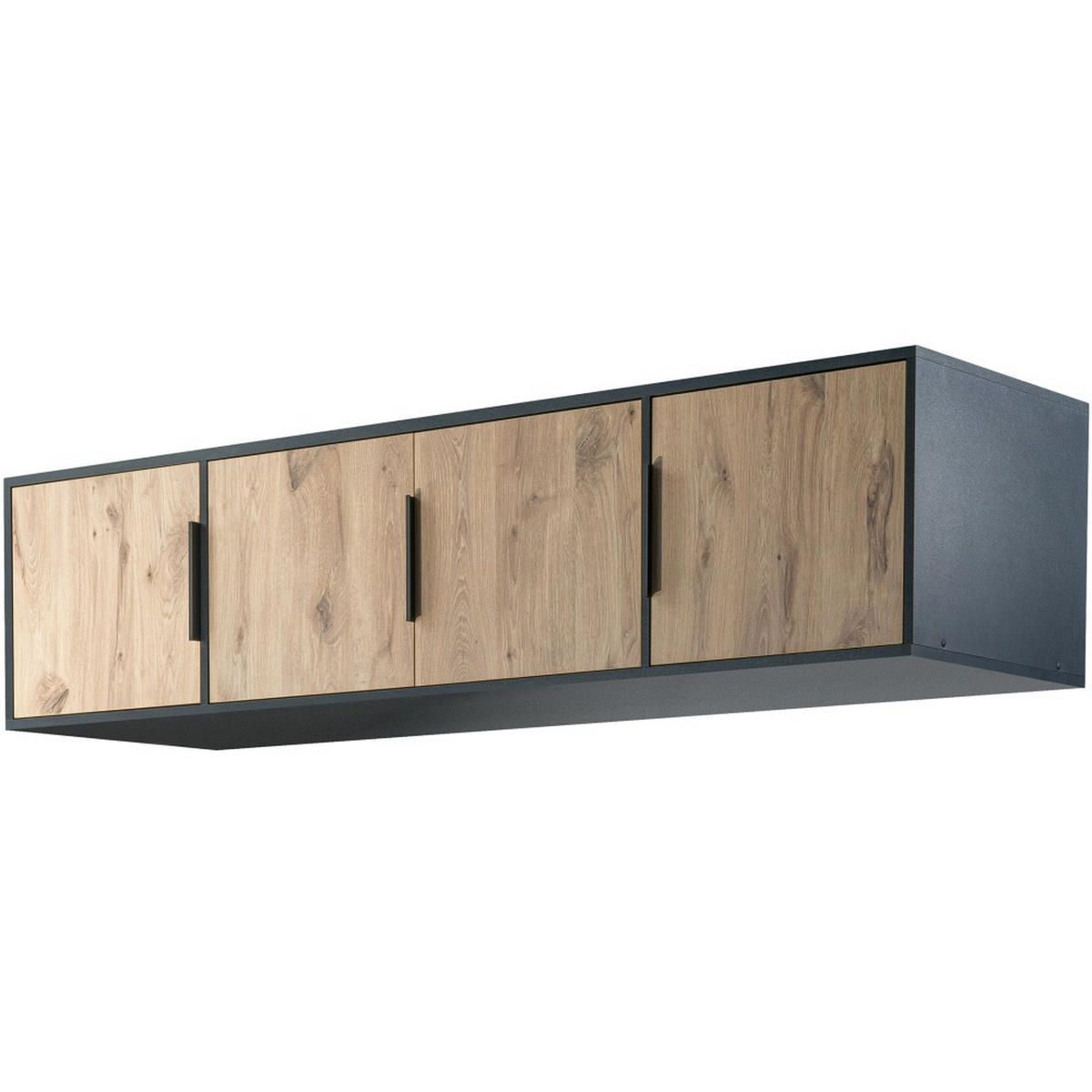 DREHTÜRENSCHRANK Livo mit 4 Türen und 3 Schubladen, mit Schrankaufsatz, eiche Viking+Schwarz, 200 cm - Eichefarben/Schwarz, Holzwerkstoff (200/245/57cm) - Beautysofa