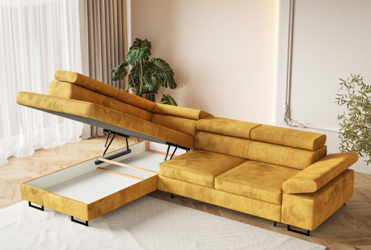 ECKSOFA Senfgelb ALEX Mit Verstellbaren Kopfstützen Linksseitig Stoff Terra - Gelb/Goldfarben, Textil (274/203cm) - Sepro Meble