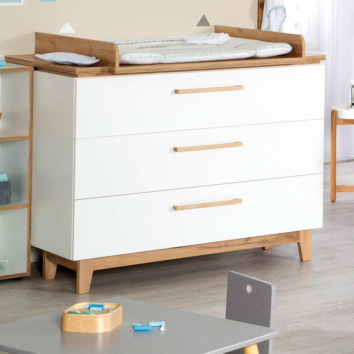 WICKELKOMMODE Finn - Hellbraun/Weiß, Holz/Holzwerkstoff (117.5/104/78cm) - Roba