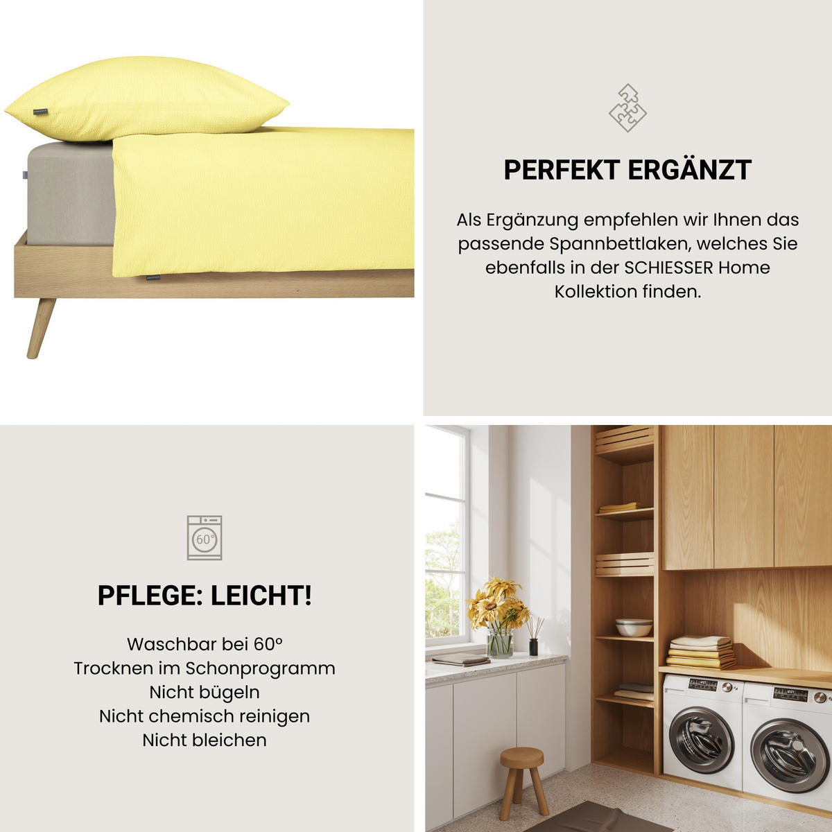 BETTWÄSCHESET Laura - Baumwoll Seersucker - 2-teilig - 135 x 200 cm - Hellgelb - Hellgelb, Textil (135/200cm) - SCHIESSER