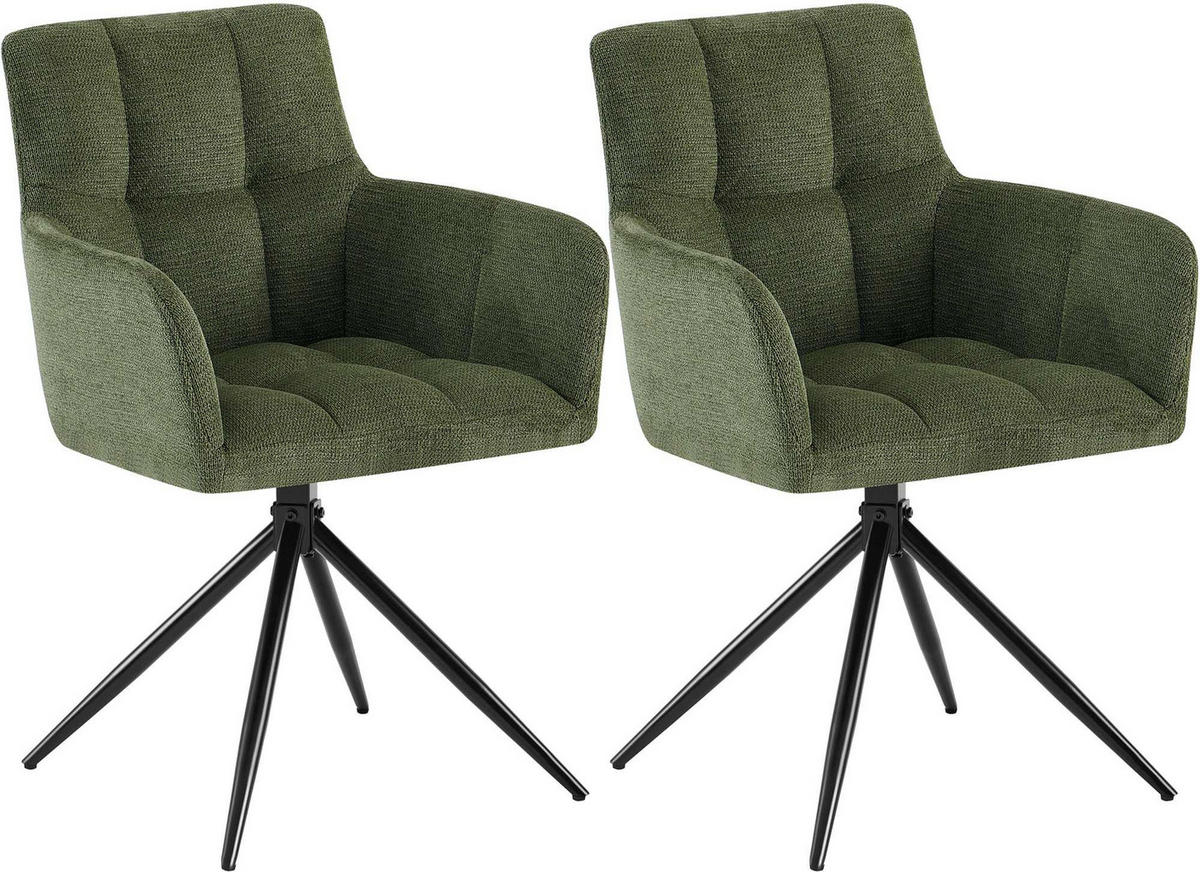 ARMLEHNENSTUHL 2er Set Stoff Grün - Schwarz/Grün, Textil/Metall (59/87/59cm) - CLP