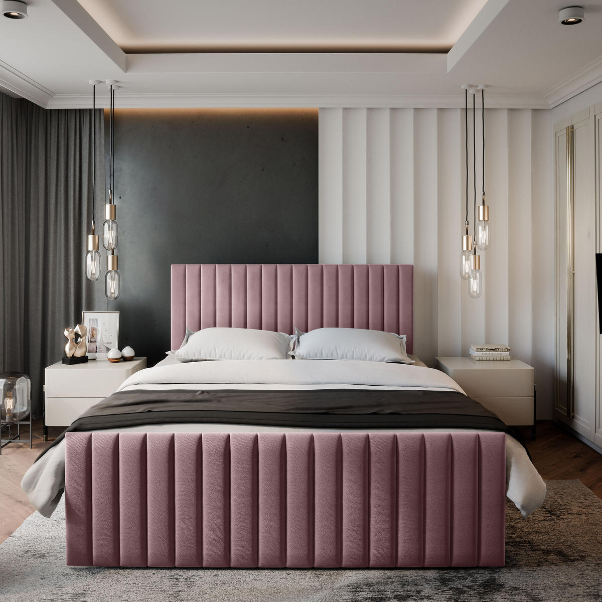BOXBETT ARION 200x200 cm mit Matratze und Topper, H2+H3 - Rosa - Rosa, Holz (200/200cm) - MASSENO