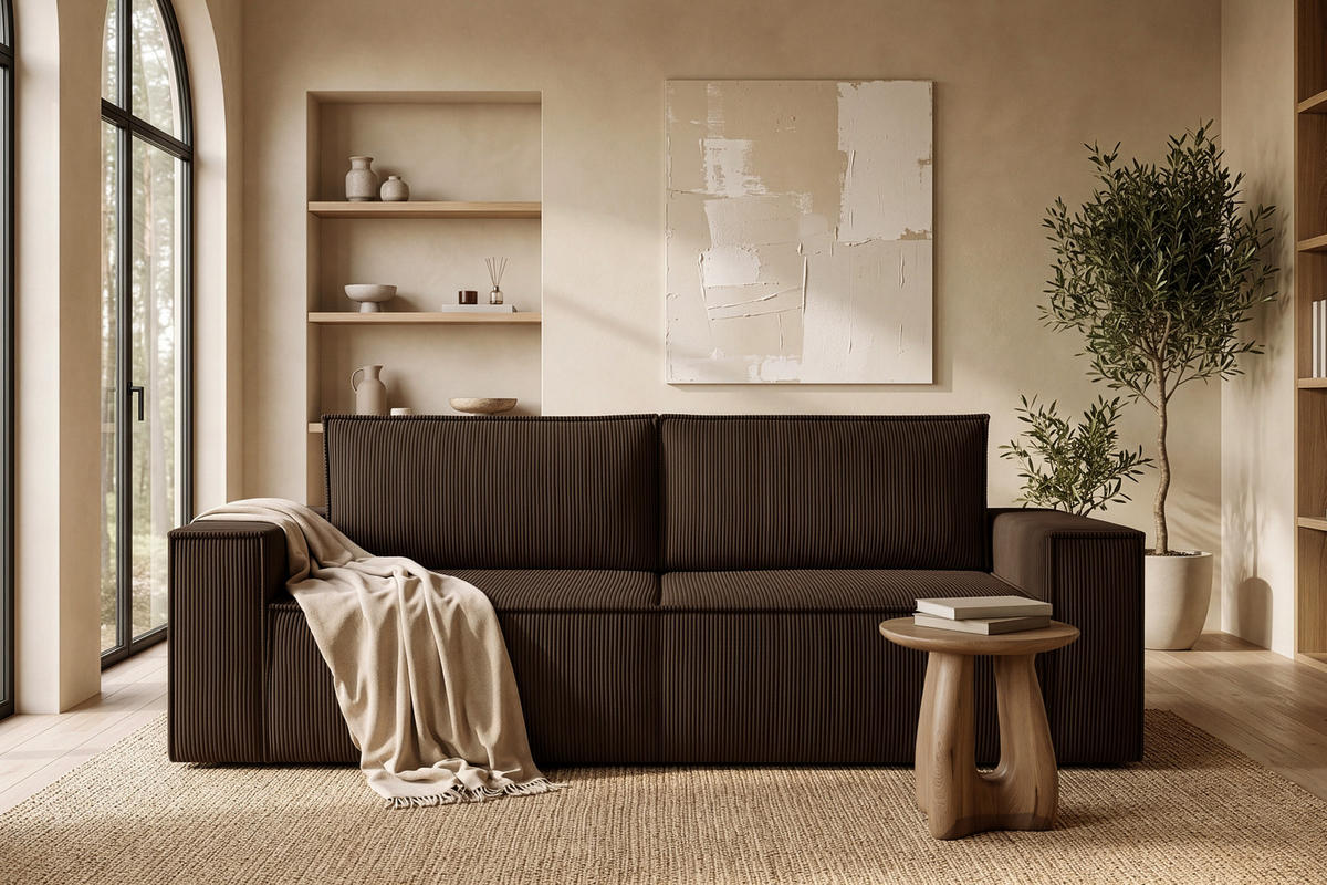 3-SITZER-SCHLAFSOFA NAPI in Pet Friendly Cord-Stoff, dunkelbraun - Dunkelbraun/Schwarz, Textil (244/89/101cm) - KONSIMO®