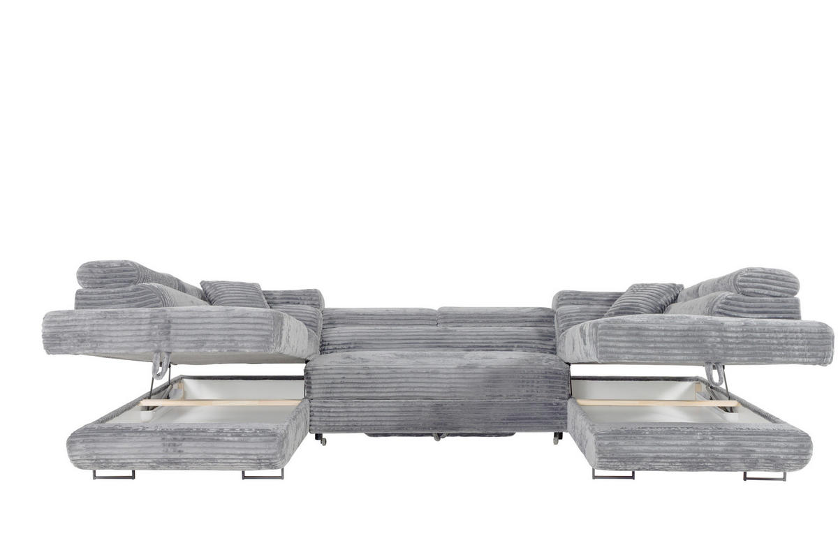 WOHNLANDSCHAFT SERENA U mit Stauraum, Hellgrau - Hellgrau, Textil (340/90/205cm) - KS Home Concept