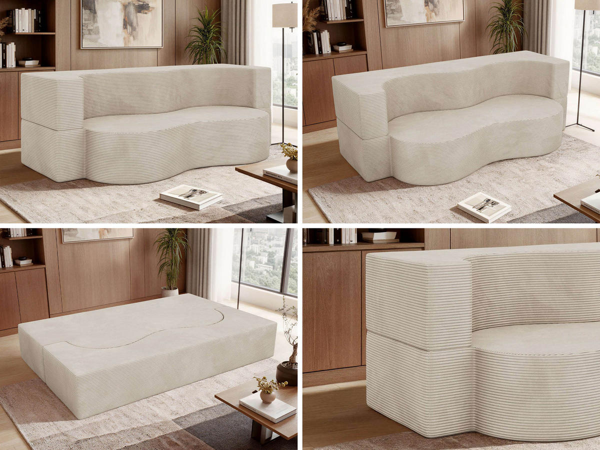 2-SITZER SOFA SANOA - Creme Cord - Creme, Textil (200/68/100cm) - MKS
