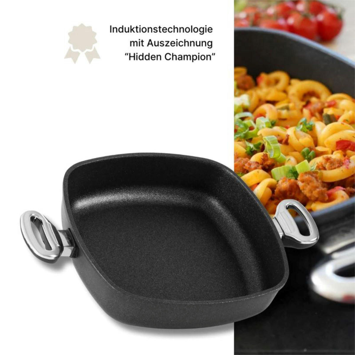 VIERECKSERVIERPFANNE 26x26 cm GIGANT Newline für alle Herdarten - Schwarz, Metall (26/26/7.5cm) - BAF