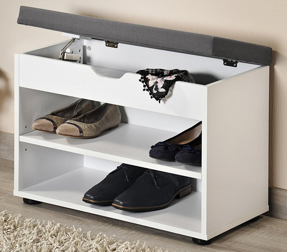 SCHUHSCHRANK mit Sitz 30/60/45 cm - Weiß, Holzwerkstoff (60/45/30cm) - Kesper