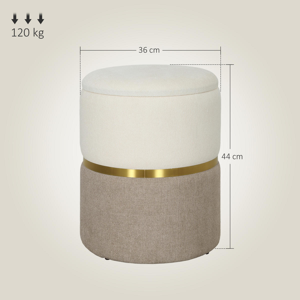 SITZHOCKER mit Stauraum, Creme - Creme, Kunststoff (36/44/36cm) - HOMCOM