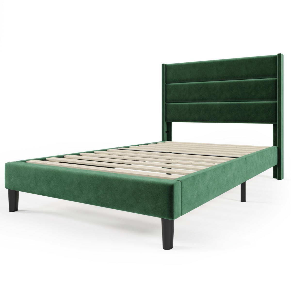 POLSTERBETT 90/200 cm Dunkelgrün aus Samt mit Lattenrost - Grün, Textil (90/200cm) - OKMYHOME