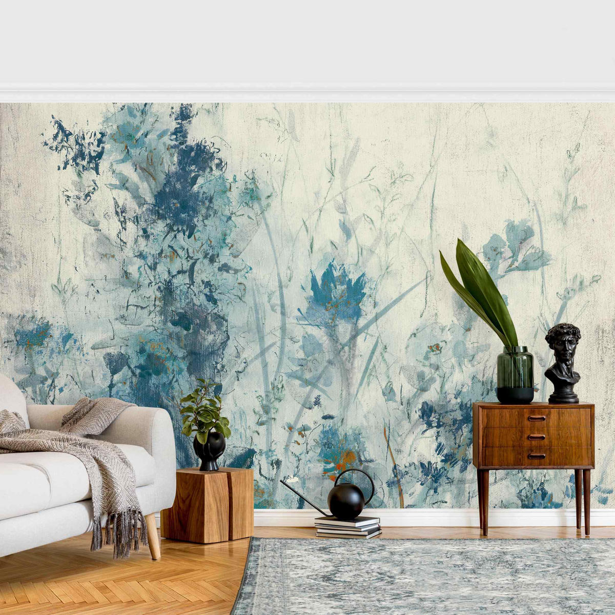 FOTOTAPETE Blaue Frühlingswiese I 432/290 cm - Blau, Papier (432/290cm) - Bilderwelten