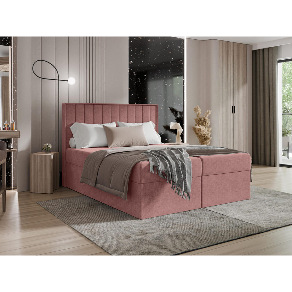 Thumbnail - Simkam Furniture Boxbett, Rosa, Textil, H3 + H4, 160x200 cm, Oeko-Tex® Standard 100, Schlafzimmer, Betten, Boxspringbett...