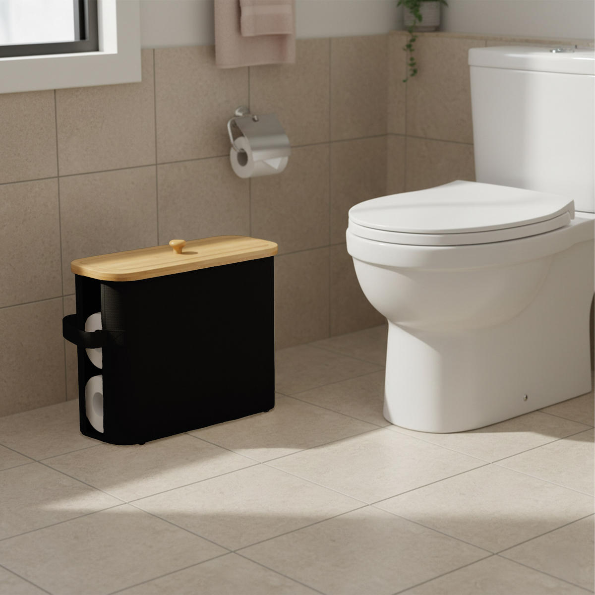 TOILETTENPAPIER-AUFBEWAHRUNG - Schwarz, Holz/Kunststoff (45/33/16cm) - Relaxdays