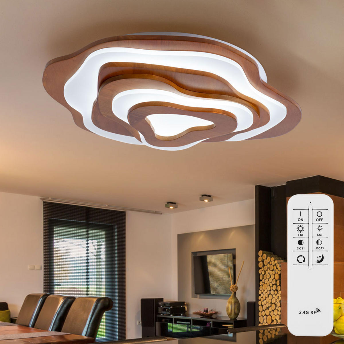 LED DECKENLEUCHTE Metall Holzoptik Braun - Braun, Holz (58/50/10cm) - Globo Lighting