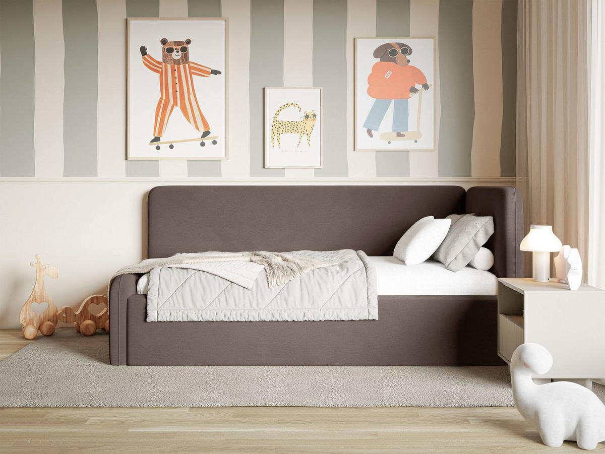 JUGENDBETT Fanko Samt Braun 90x200 cm - Schwarz/Braun, Kunststoff/Textil (90/200cm) - Selsey