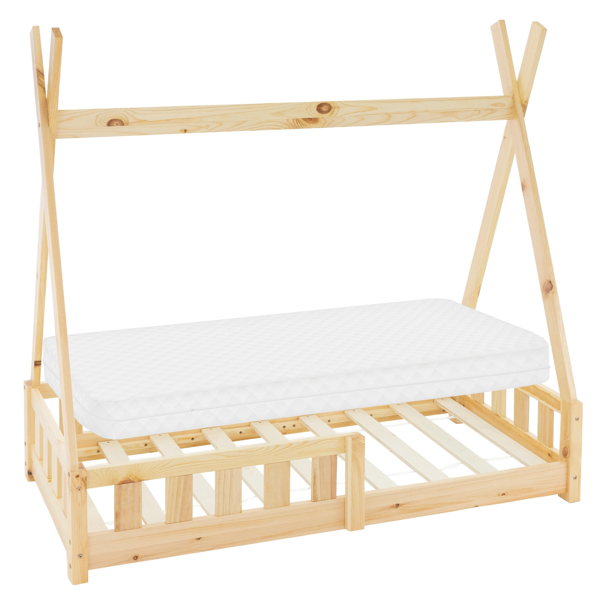 KINDERBETT Tipi mit Matratze 70x140 cm Natur - Naturfarben, Holz (70/140cm) - ML-DESIGN