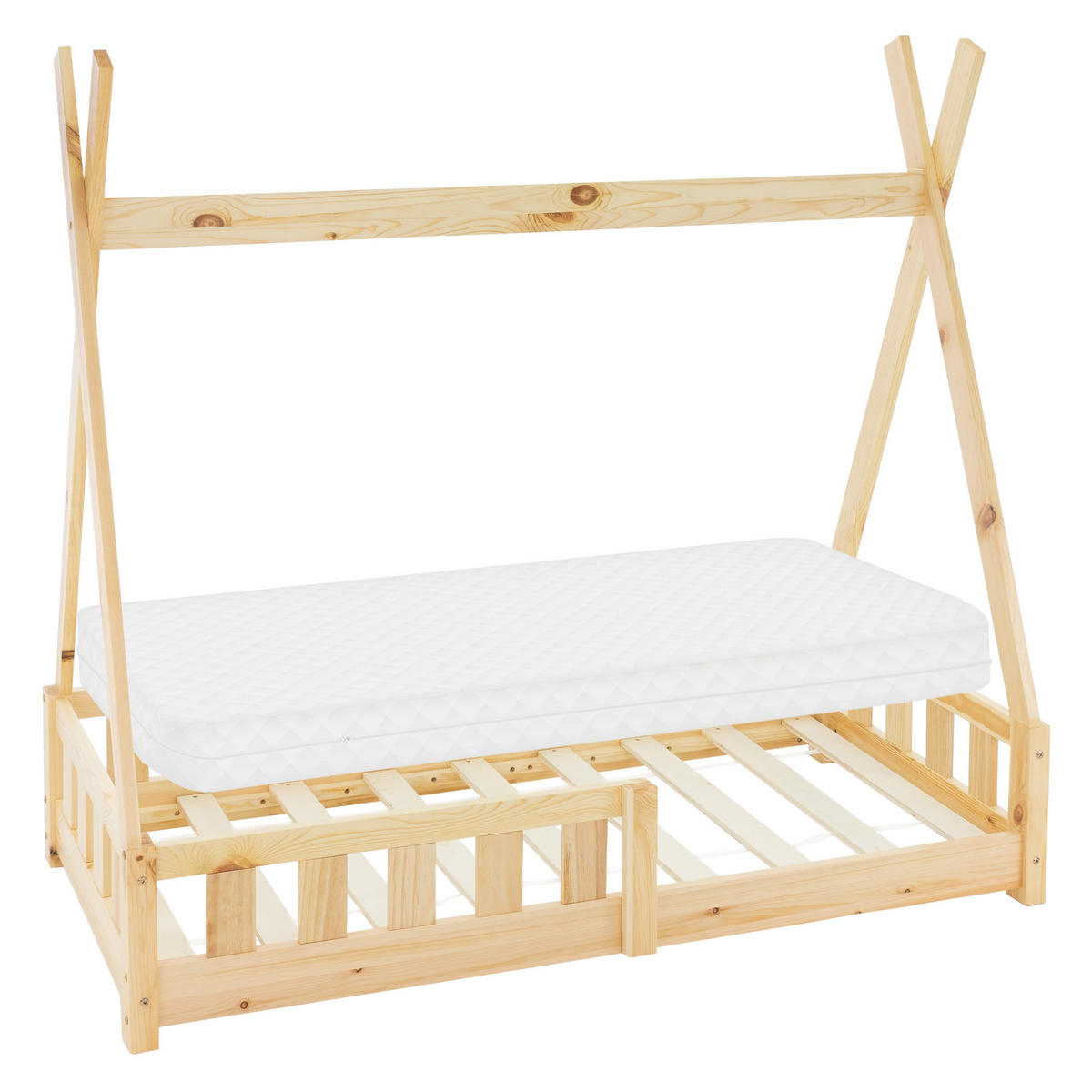 KINDERBETT Tipi mit Matratze 70x140 cm Natur - Naturfarben, Holz (70/140cm) - ML-DESIGN
