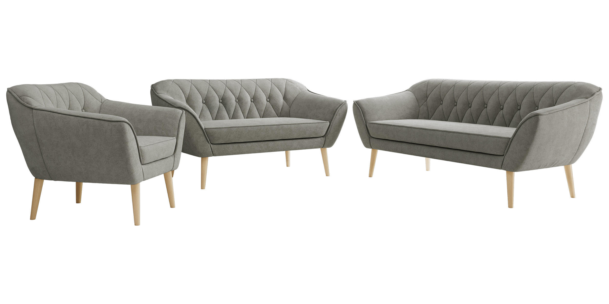 SEDACIA ZOSTAVA 3+2+1 PIRS - Sivá Štruktúrovaná látka - Drevené nohy - farba buka/sivá, kompozitné drevo/textil (180/75/74cm) - MKS