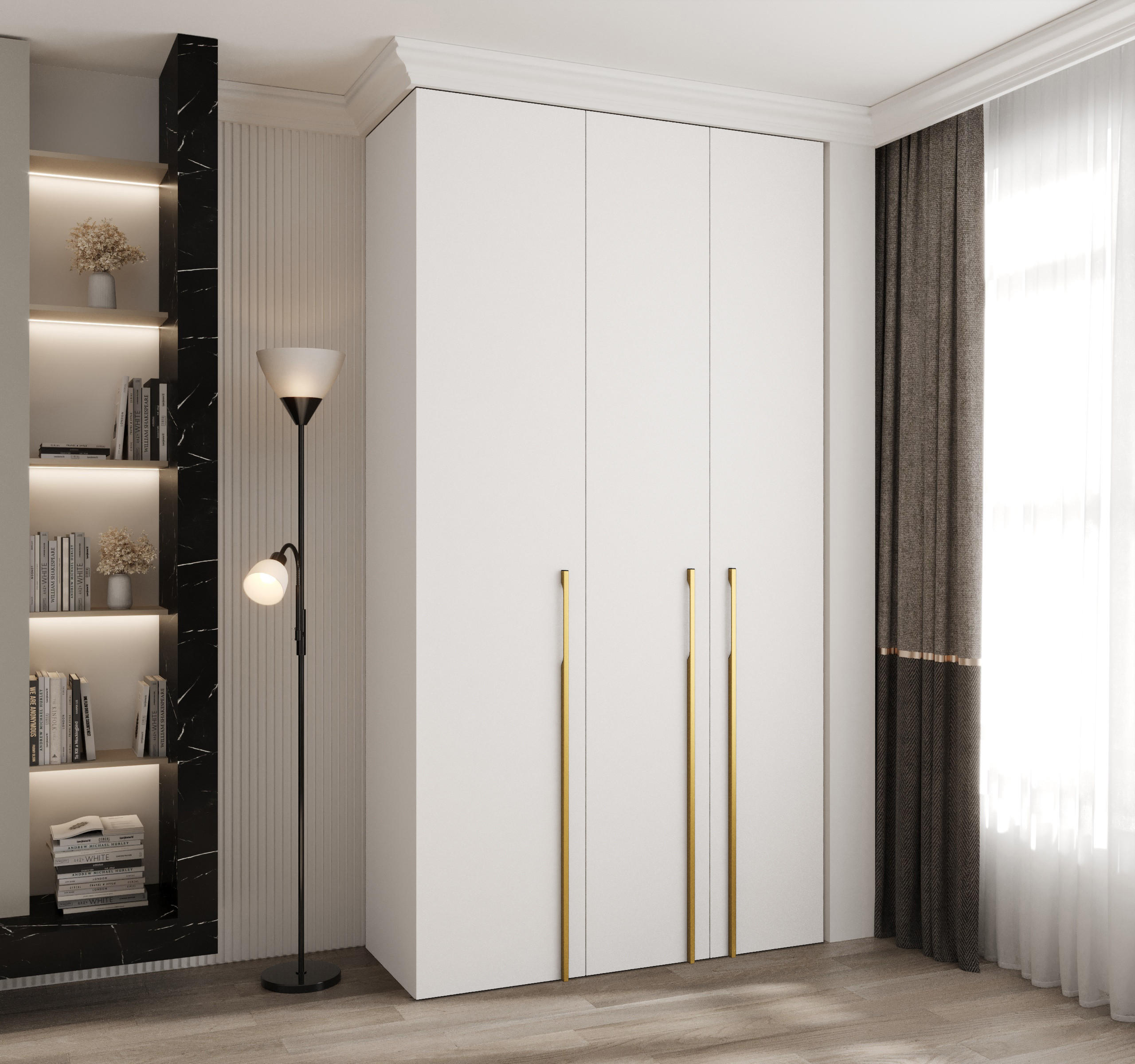 DREHTÜRENSCHRANK 245,5/130/50 3-türig - Goldfarben/Weiß, Holz/Metall (130/245.5/50cm) - Abiks Möbel