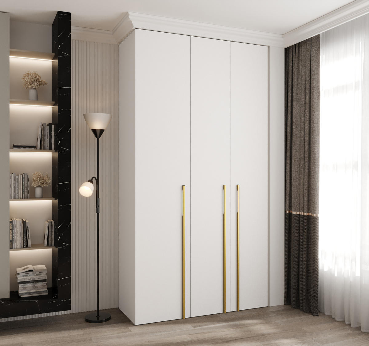 DREHTÜRENSCHRANK 245,5/130/50 3-türig - Goldfarben/Weiß, Holz/Metall (130/245.5/50cm) - Abiks Möbel