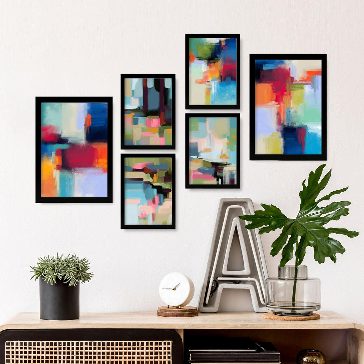 POSTER Set Mit 6 Victorian Shades 1 In Farbenfrohe Abstracts Ästhetische Dekorative Gemälde Für Ihr Wohnzimmer Zuhause A3 & A4 Schwarzer Rahmen - Schwarz, Papier (29/3cm) - Nacnic