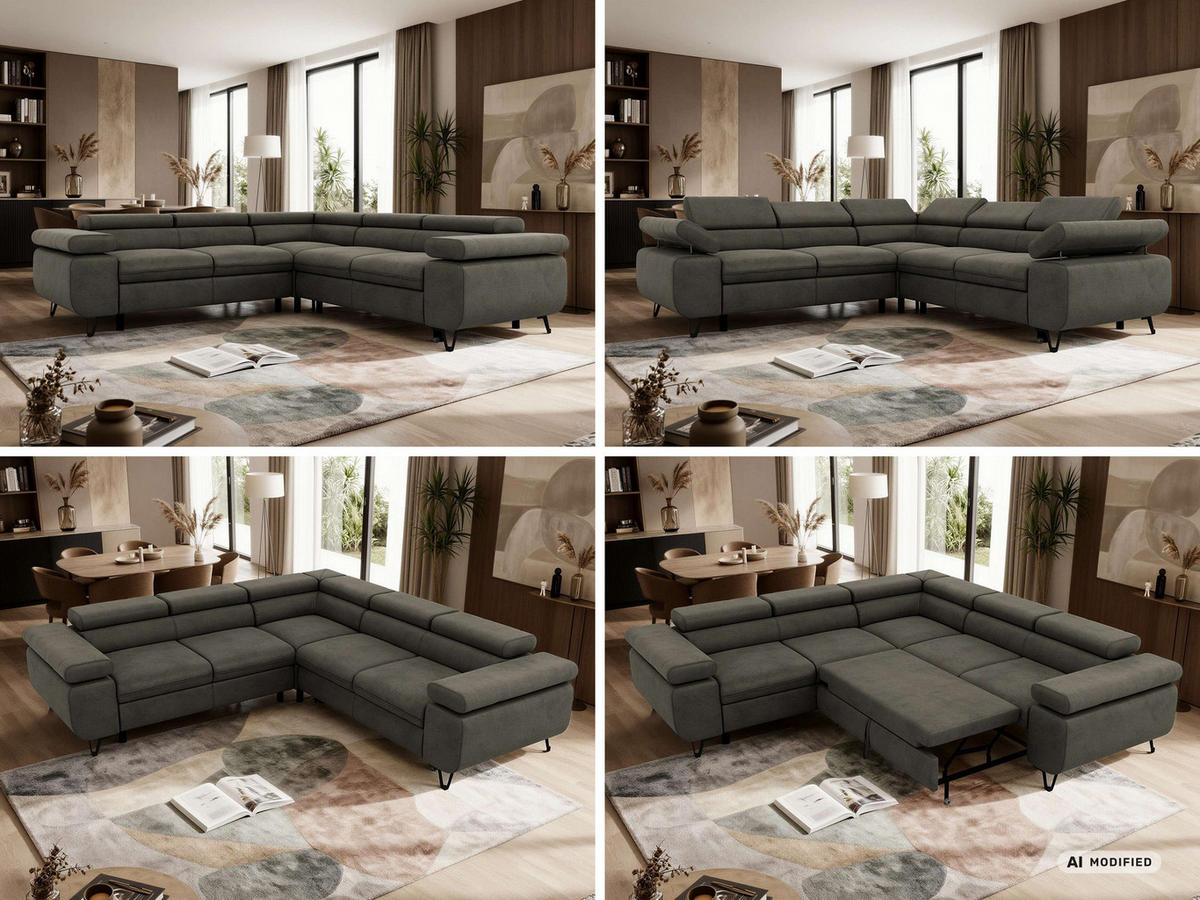 ECKSOFA QUADRO L - Anthrazit Velvet - Links Seite - Anthrazit/Schwarz, Textil/Metall (269/269cm) - MKS