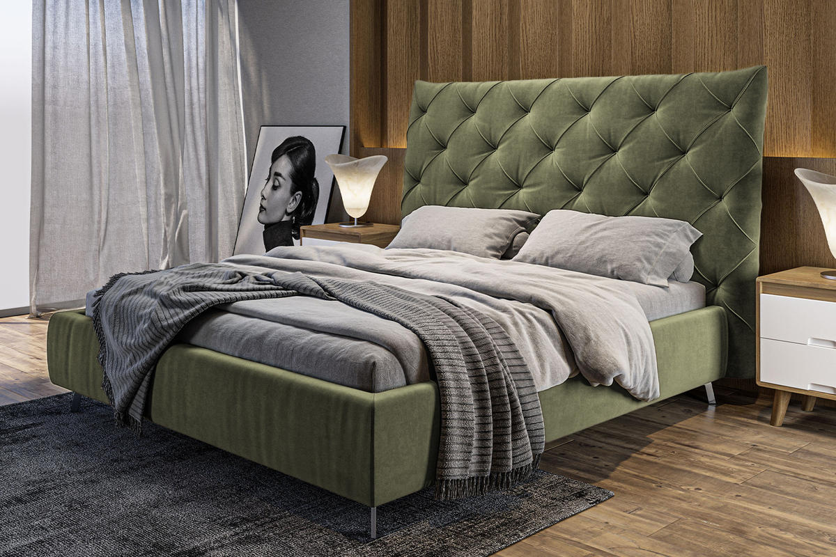 POLSTERBETT ANNY Grün Massivholz - Grün, Textil (140/200cm) - KAWOLA