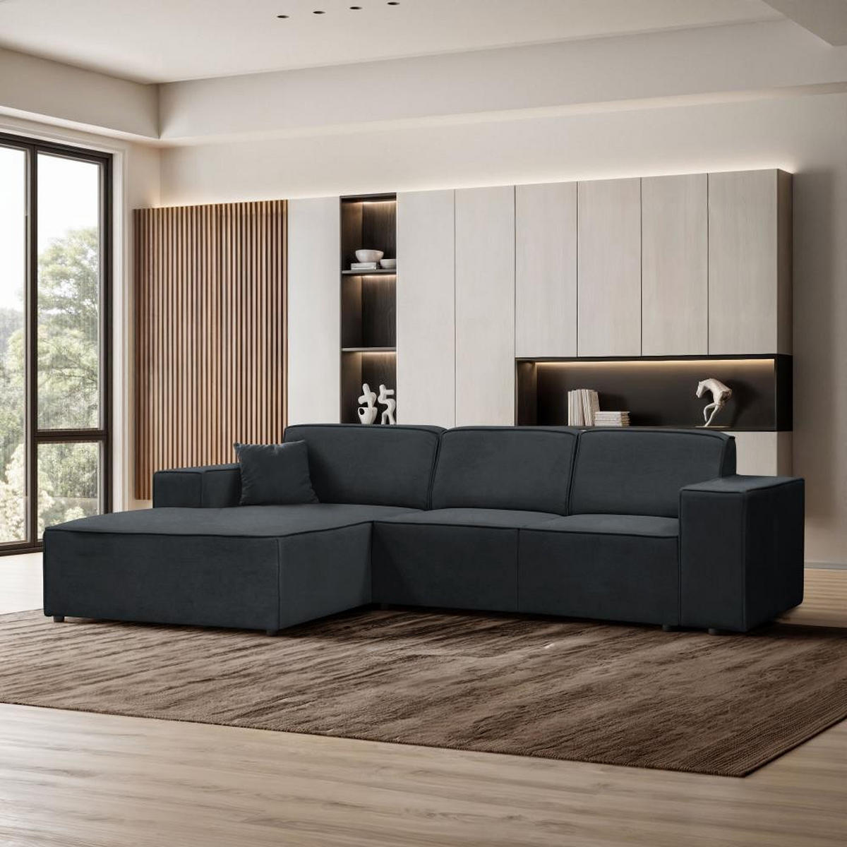 ECKSOFA ohne Schlaffunktion Pedro L dunkelgrau links - Dunkelgrau/Schwarz, Kunststoff/Textil (267/170cm) - Beautysofa
