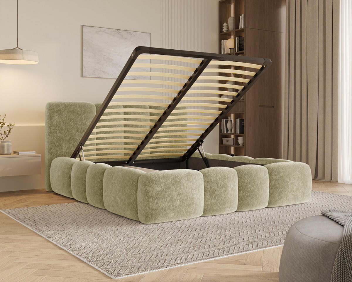 POLSTERBETT 26 - 180x200 cm – Amari – Bett mit Bettkasten und Gepolstertem Kopfteil - Olivgrün, Holz (180/200cm) - ROYAL24_MARKT