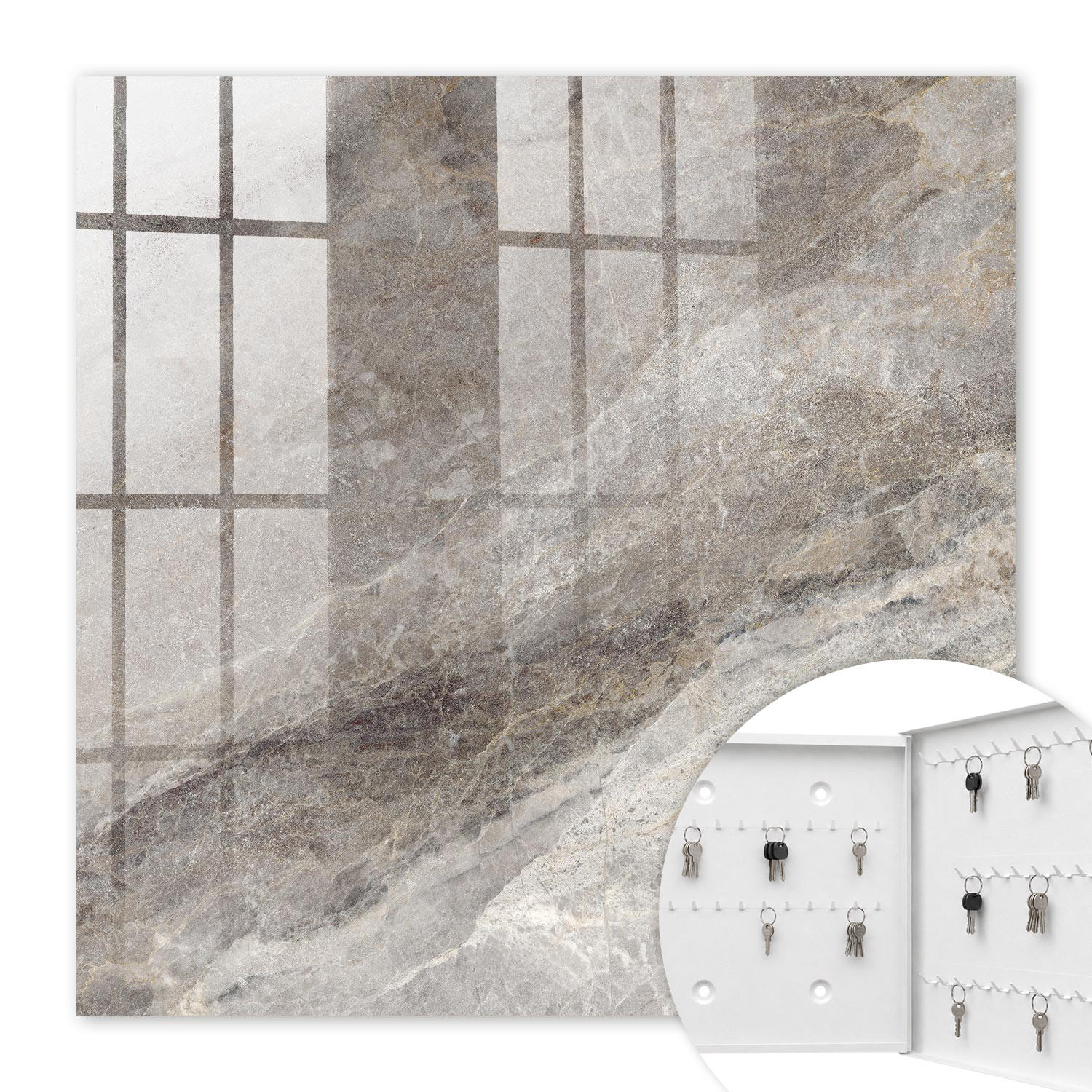SCHLÜSSELBOX Weiß 30x30 cm – Türöffnung nach rechts - Steintextur - Grau, Metall (30/30/5cm) - TULUP