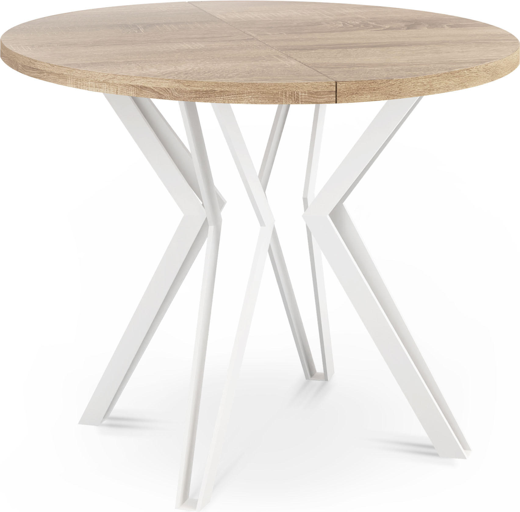 ESSTISCH Austin runder ausziehbarer, Sonoma Eiche 100-180/100/76 cm - Weiß/Sonoma Eiche, Holzwerkstoff/Metall (100/100/76cm) - WFL GROUP