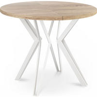 ESSTISCH Austin runder ausziehbarer, Sonoma Eiche 100-180/100/76 cm - Weiß/Sonoma Eiche, Holzwerkstoff/Metall (100/100/76cm) - WFL GROUP