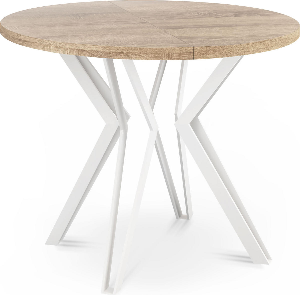 ESSTISCH Austin runder ausziehbarer, Sonoma Eiche 100-180/100/76 cm - Weiß/Sonoma Eiche, Holzwerkstoff/Metall (100/100/76cm) - WFL GROUP