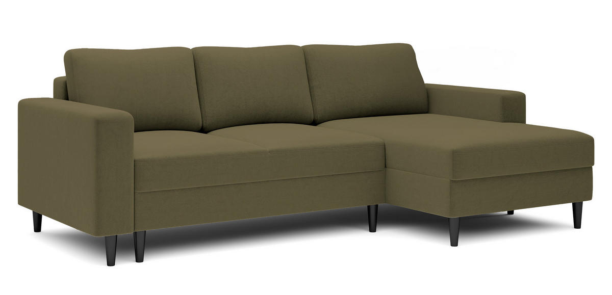 ECKSOFA Nalika Olivgrün Velours - Schwarz/Olivgrün, Holz/Textil (230/143cm) - Selsey