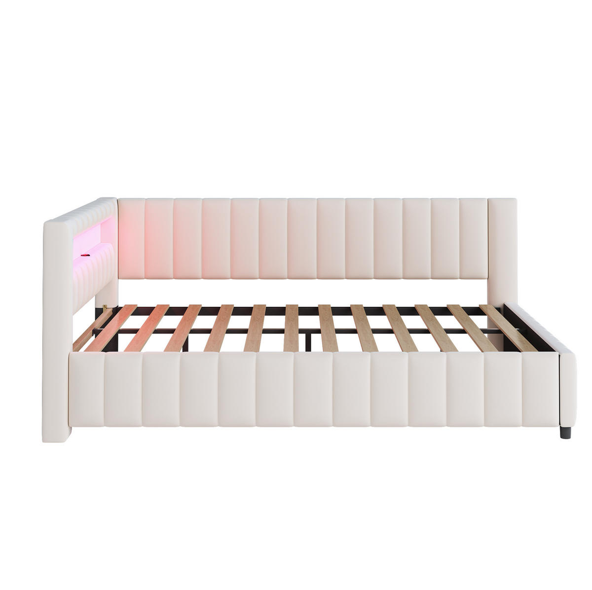 TAPECIRANI krevet 140/200 cm bež od baršuna s LED rasvjetom i USB priključkom - bež, tekstil (140/200cm) - OKWISH