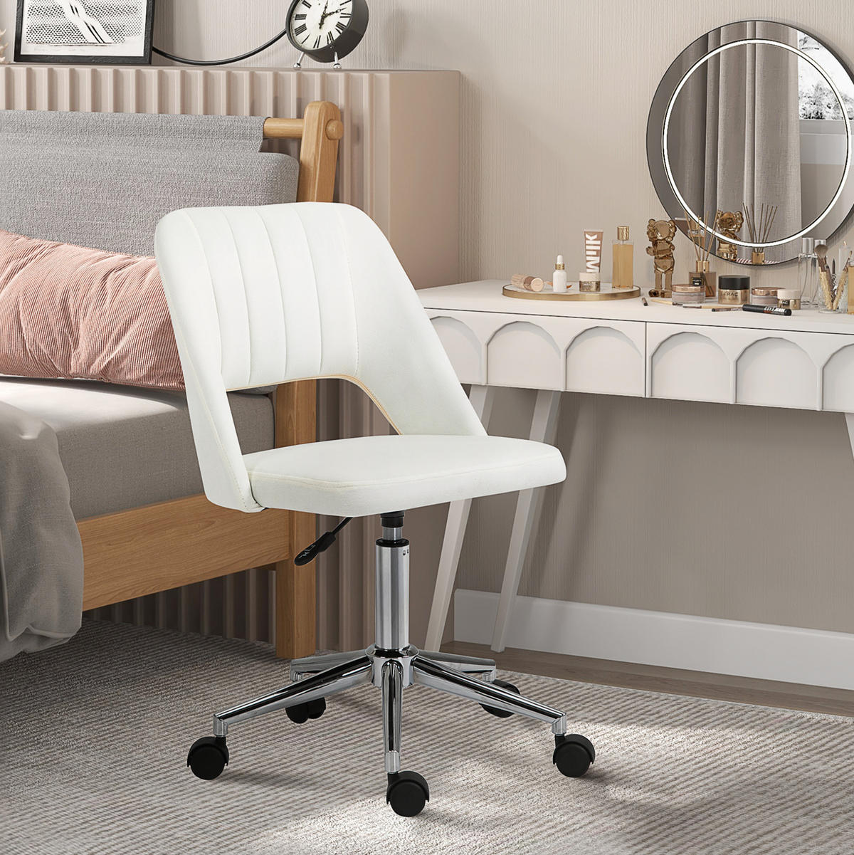 DREHSTUHL höhenverstellbar Beige Polyester - Beige, Kunststoff (60/91/49cm) - Meubliv