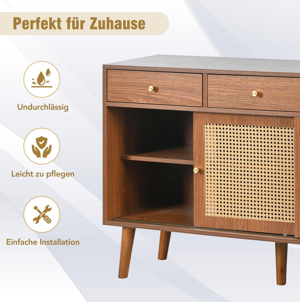 SIDEBOARD 120/40/78 cm mit 3 Schubladen & 3 Schiebetüren in Walnuss - Eichefarben, Holzwerkstoff (120/78/40cm) - BEAOK