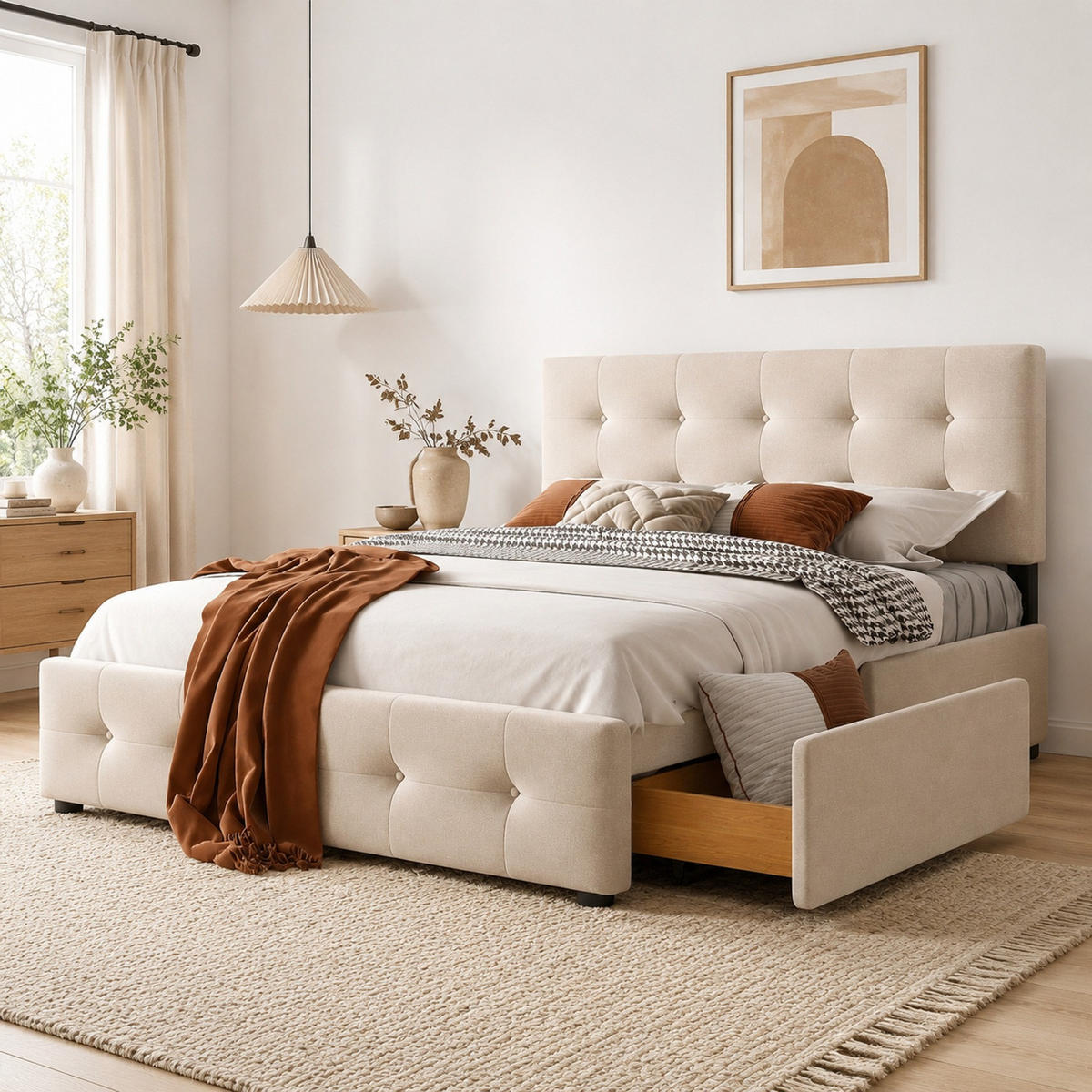POLSTERBETT 140/200 cm in Beige mit 4 Schubladen und Lattenrost Samt - Beige, Holzwerkstoff/Textil (140/200cm) - CHICFURN