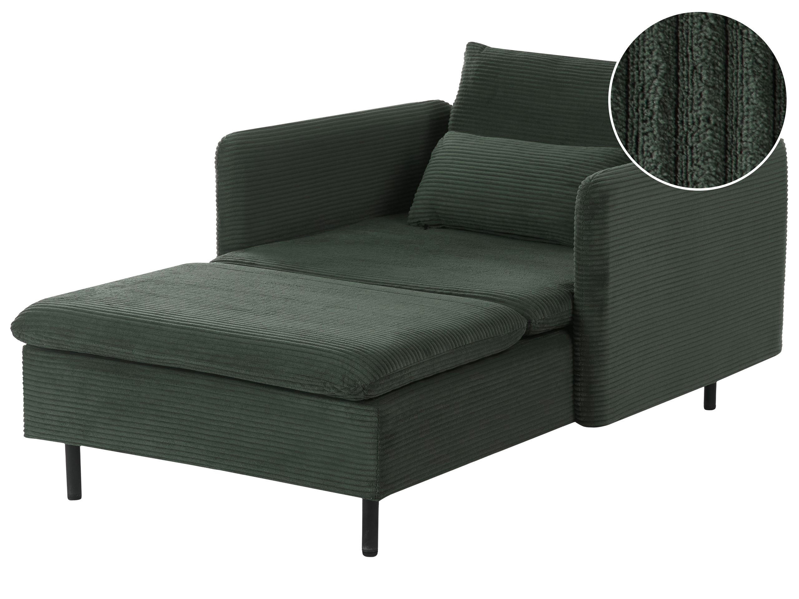 Beliani ČALOUNĚNÉ LEHÁTKO CHAISE LONGUE Manšestr Tmavě zelené Egeris