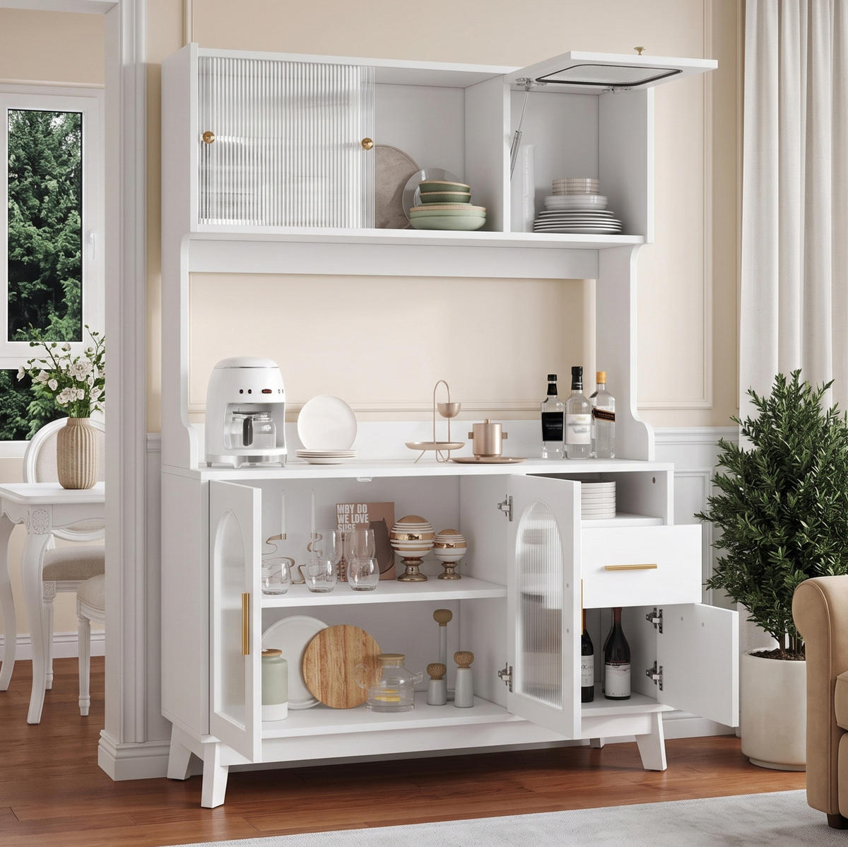 HOCHSCHRANK aus Holzwerkstoff 120x40x178 cm Weiß mit Stauraum, Steckdosen sowie USB-A- und USB-C-Anschluss - Weiß, Holzwerkstoff (120/178/40cm) - IVMEU