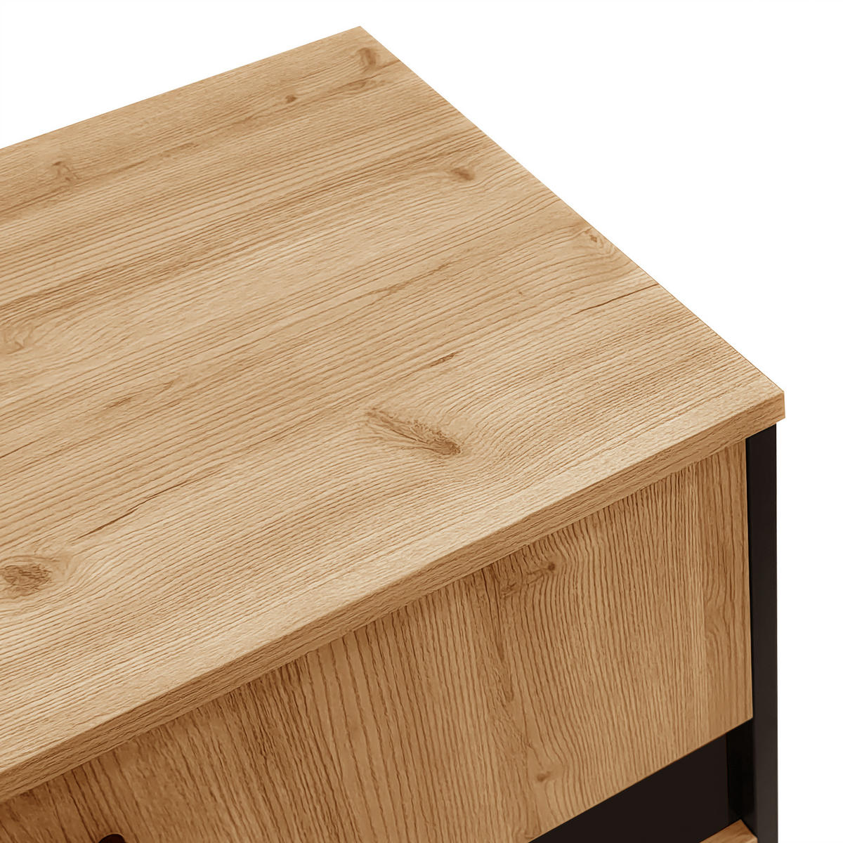 SIDEBOARD Eiche-Optik, mit Türen, Innenfächern und schwarzen Akzenten, 140/47/78,5 cm - Naturfarben, Glas/Holzwerkstoff (140/78.5/41cm) - WISHDOR