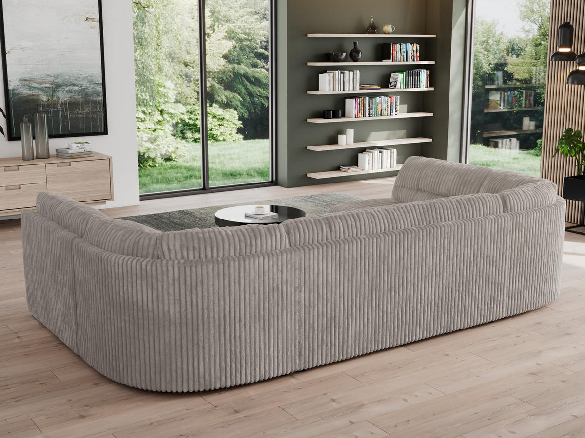 WOHNLANDSCHAFT MORBIDO U Hellgrau Cord - Silberfarben/Hellgrau, Textil/Metall (340/93/206cm) - MKS
