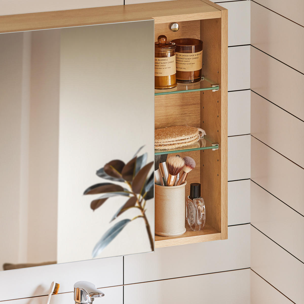SPIEGELSCHRANK Natur - Braun, Glas/Holzwerkstoff (60/50/15cm) - SoBuy